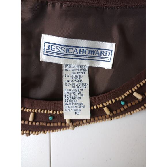 Jessica Howard Dress 10 Medium Brown Beads Bohemian BOHO Shift - Picture 6 of 8